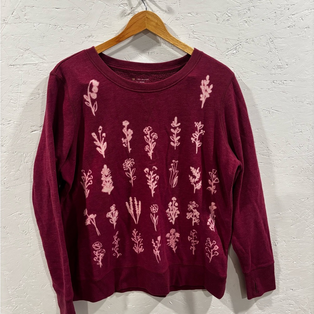 Magenta sweater with hand bleached floral design